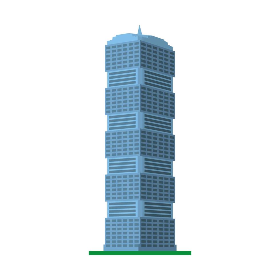 A modern high-rise building on a white background. View of the building from the bottom. Isometric vector illustration.