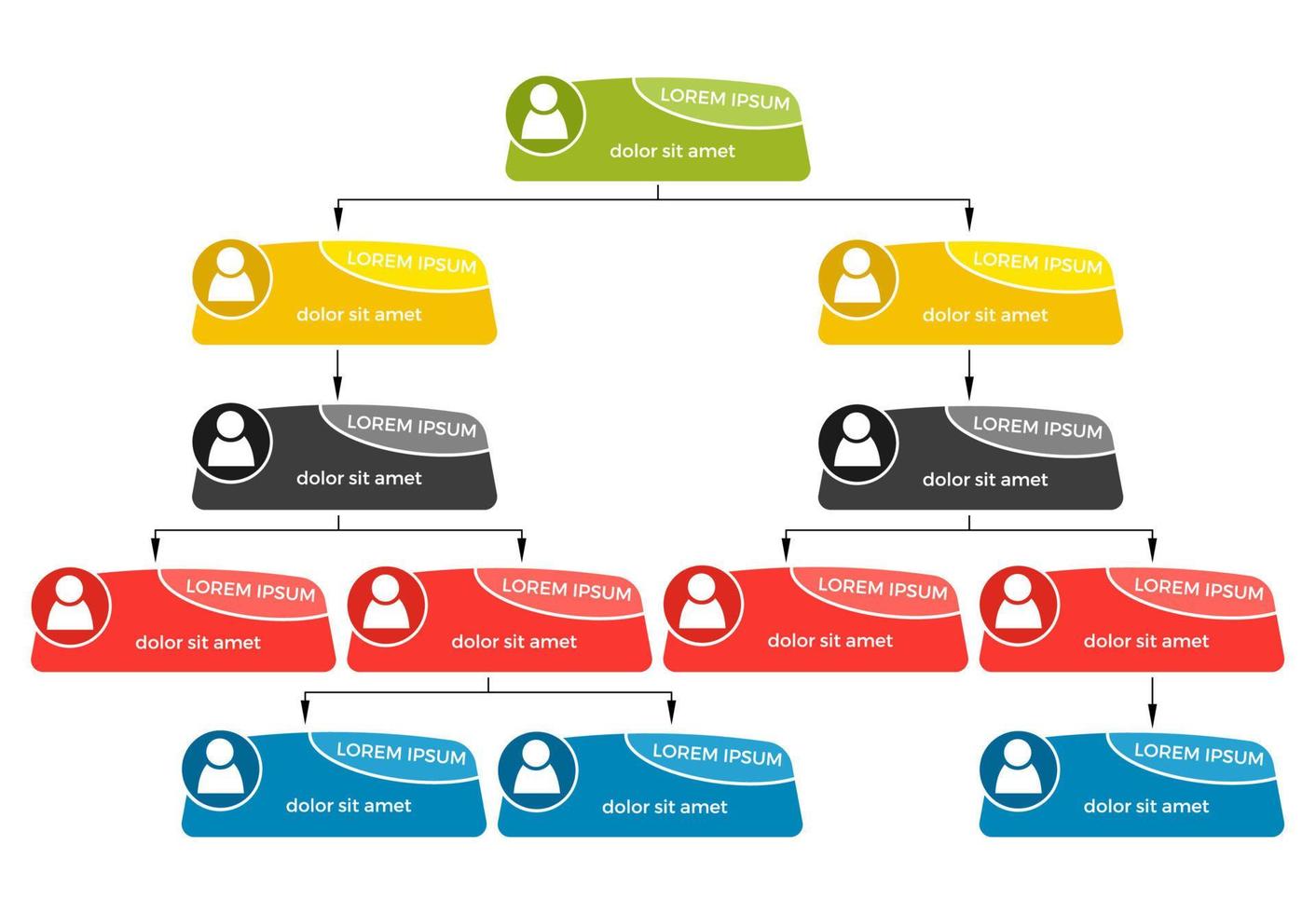 Colorful business structure concept, corporate organization chart scheme with people icons. Vector illustration.