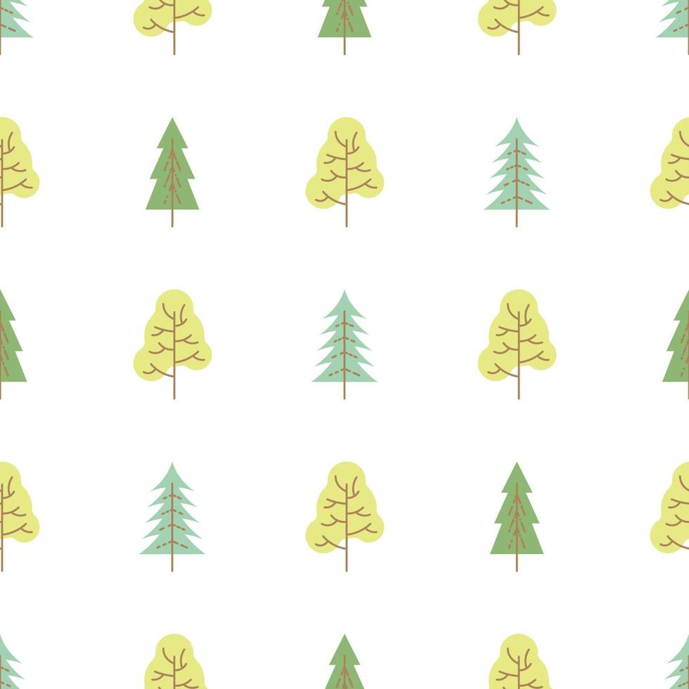 Seamless pattern with colored trees on white background. Vector illustration.