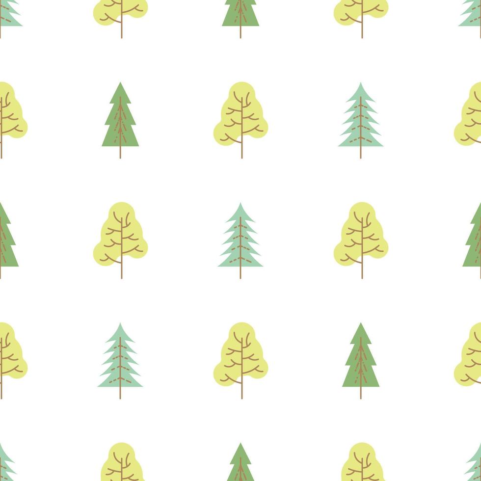 Seamless pattern with colored trees on white background. Vector illustration.