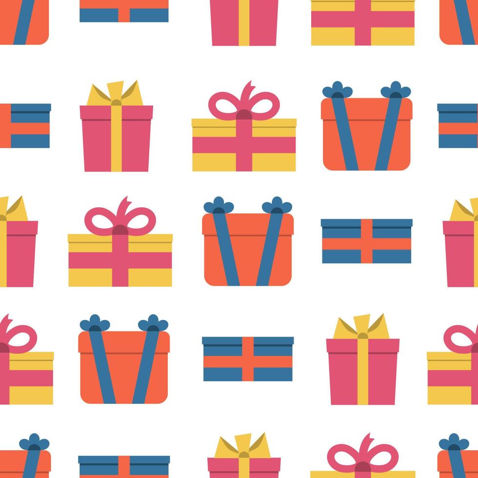 Seamless pattern with gift boxes on white background. Vector illustration