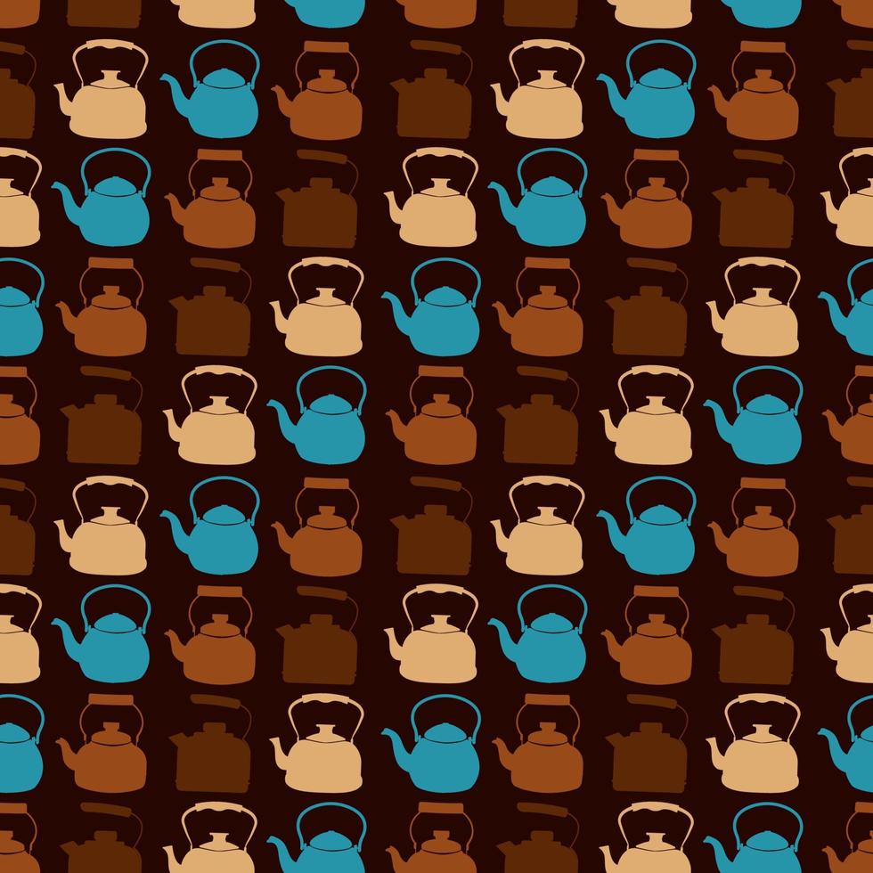 Seamless Colorful Pattern with Kettle. Vector background with different teapots. Endless kitchen texture.
