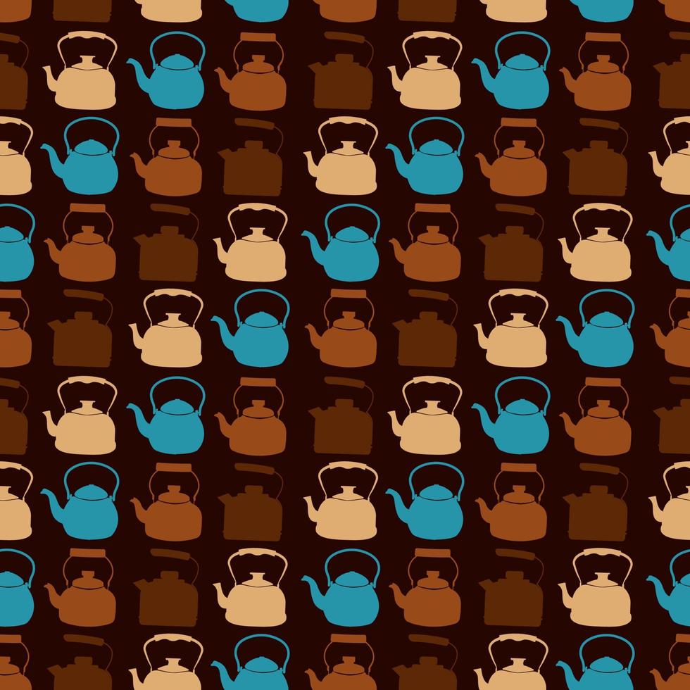 Seamless Colorful Pattern with Kettle. Vector background with different teapots. Endless kitchen texture.