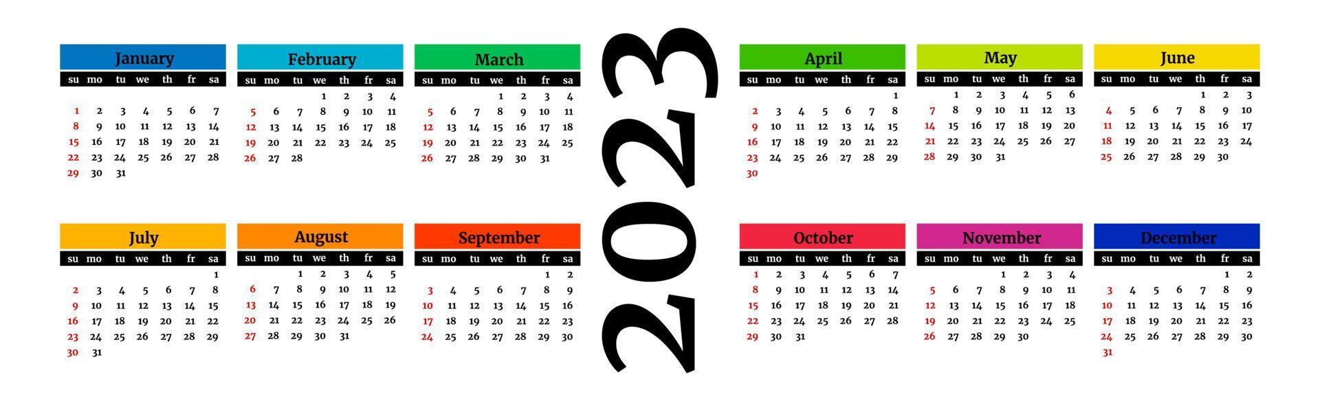 Calendar for 2023 isolated on a white background vector