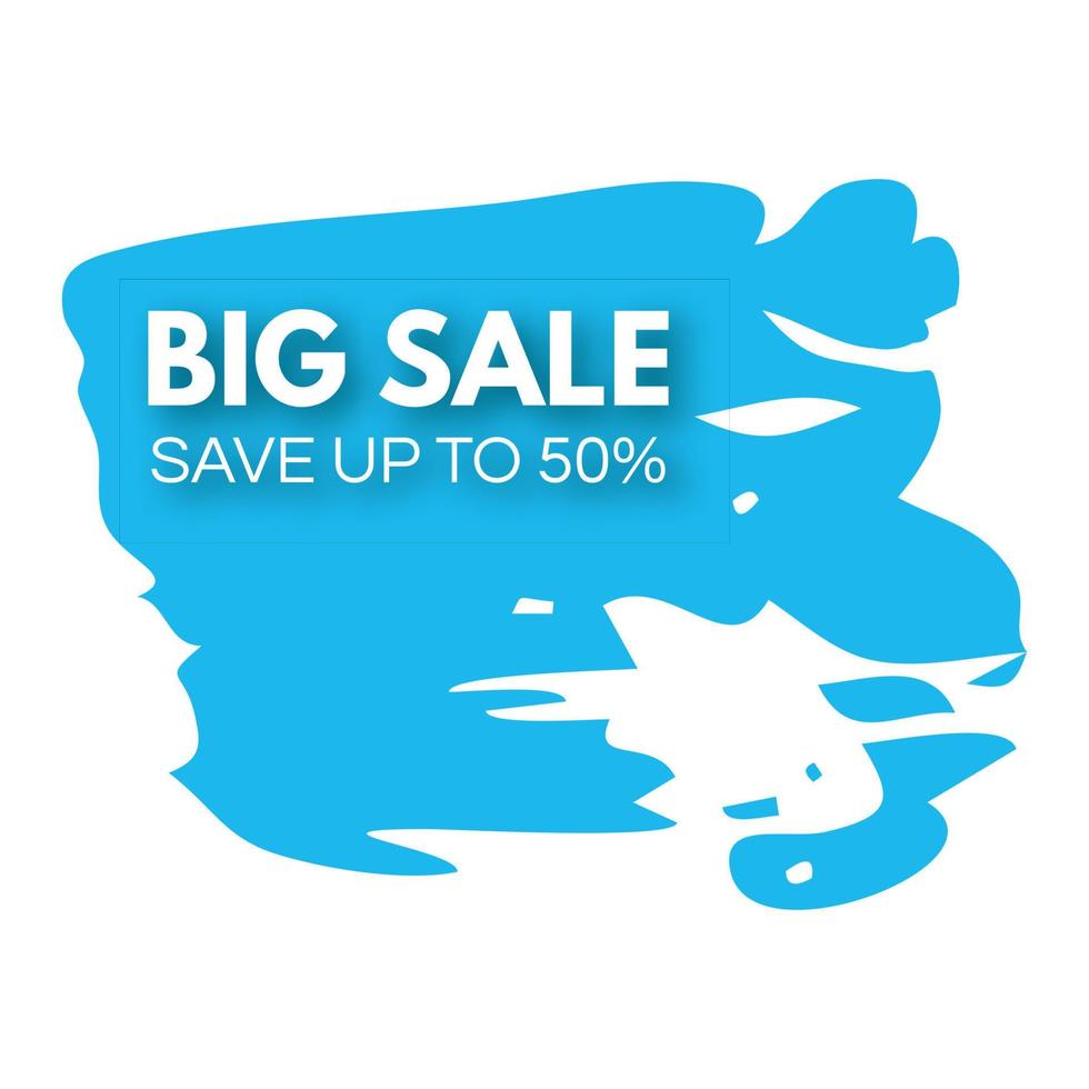 Big Sale banner on blue paint stain. Shopping discount promotion text with shadow. Vector illustration