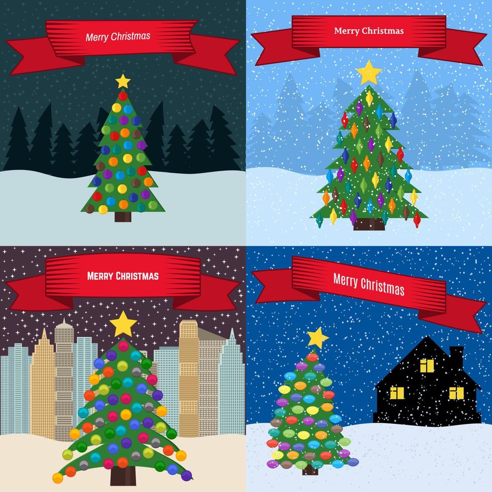 Set of four Happy New Year backgrounds with the inscription Merry Christmas. Vector illustration.