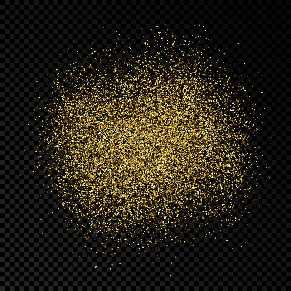 Golden glittering backdrop on a dark transparent background. Background with gold glitter effect and empty space for your text. Vector illustration