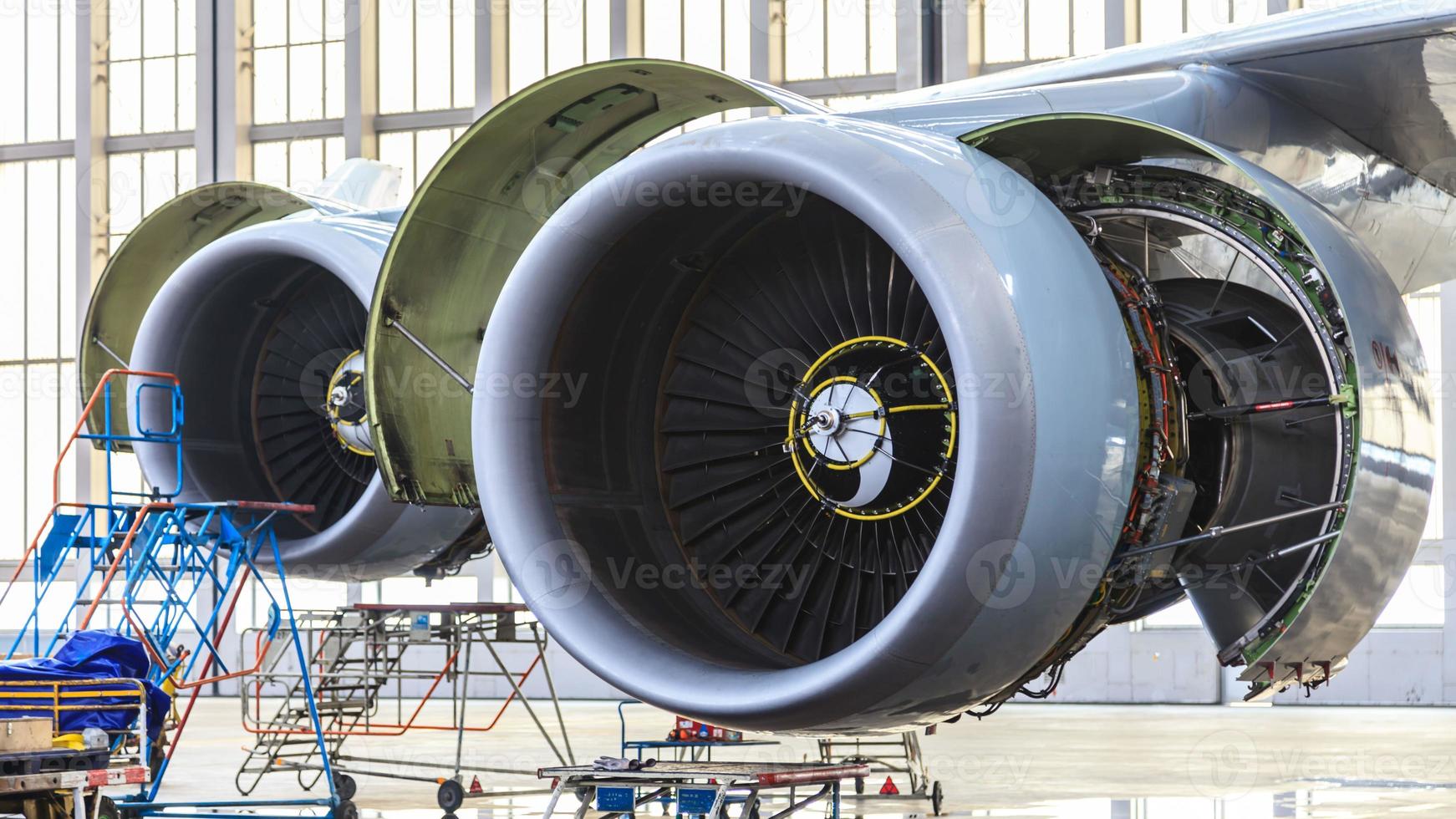 Aircraft engines in maintenance in airline workshop photo
