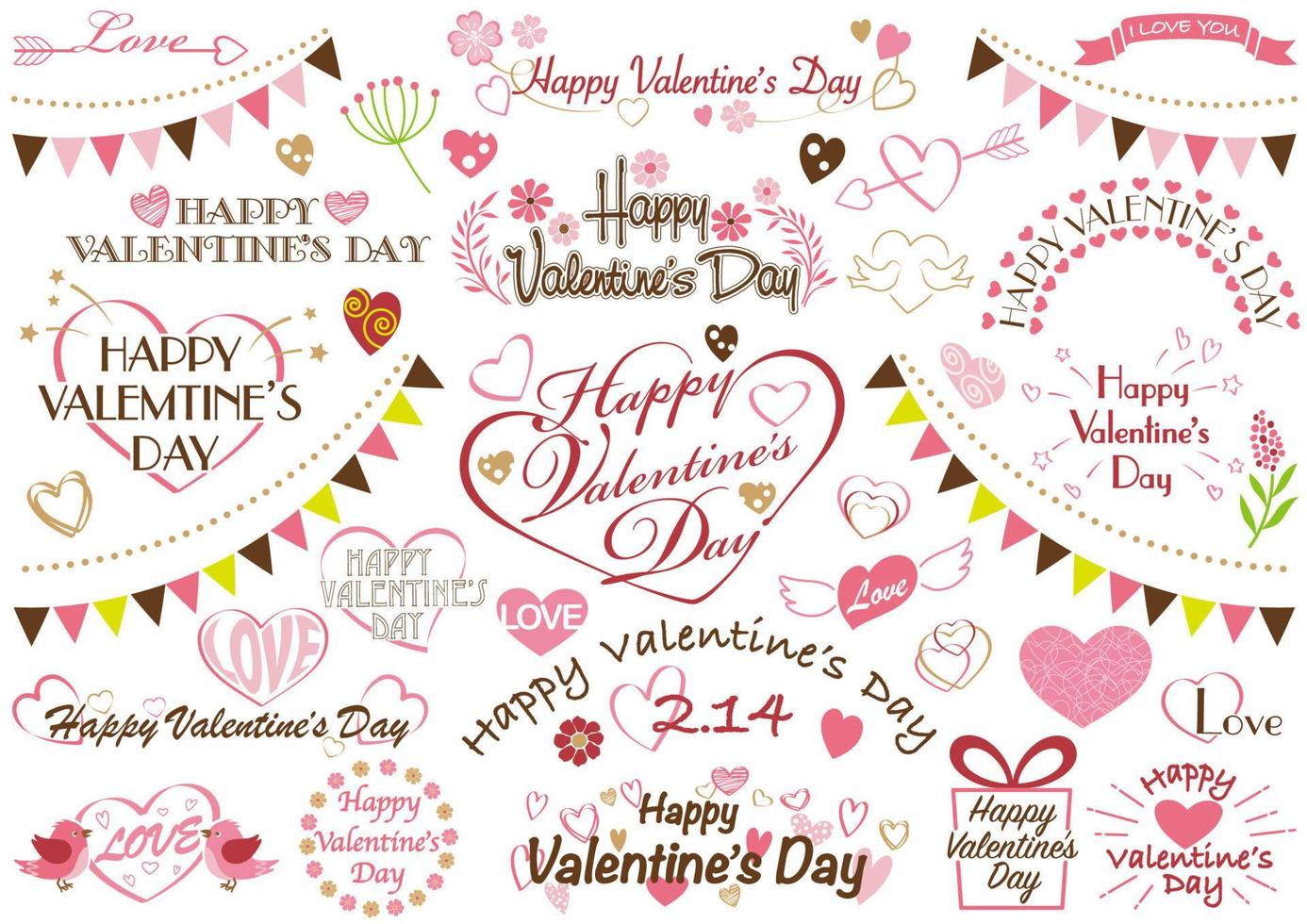 Valentines Day Vector Logo And Design Element Set Isolated On A White Background.