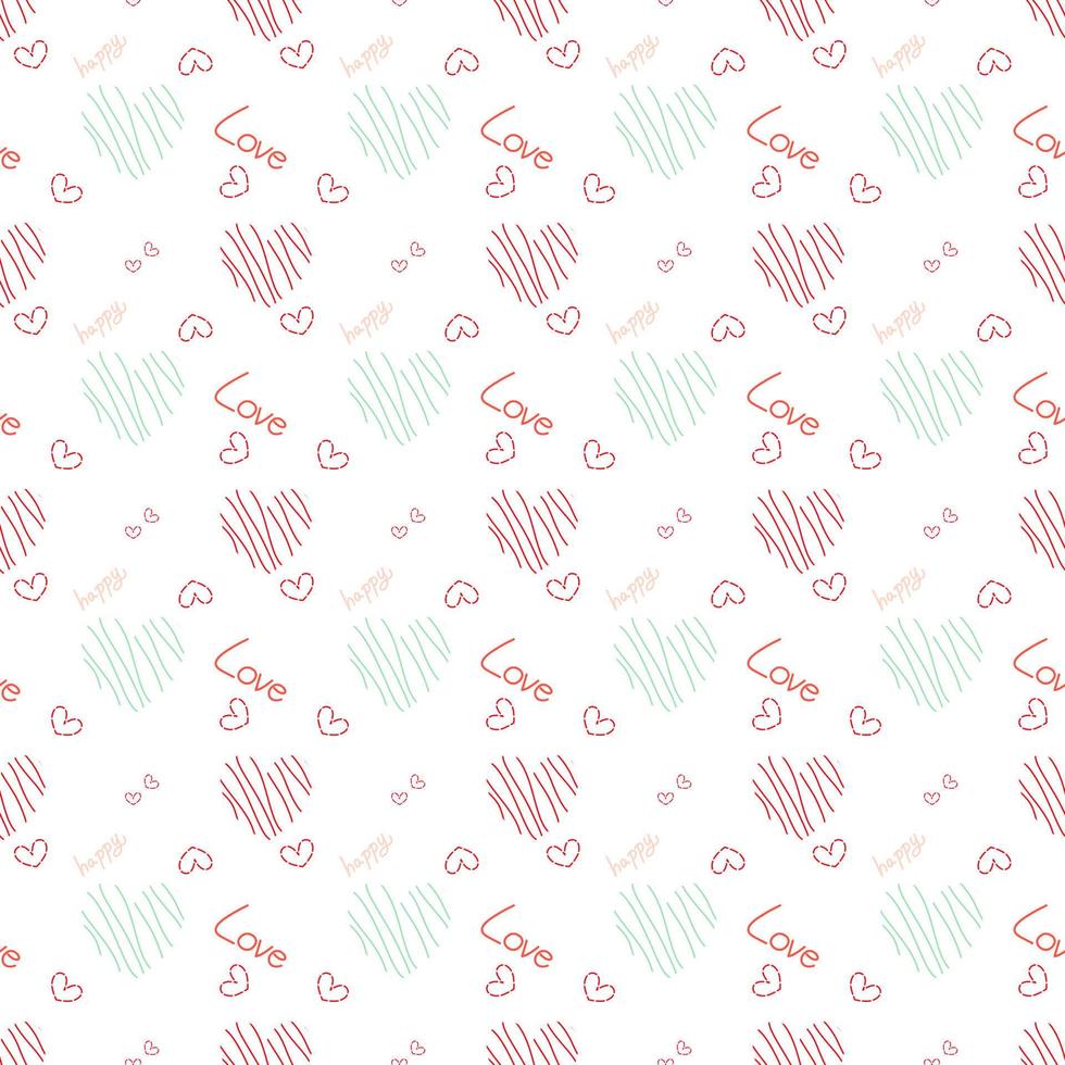 Vector background seamless pattern of green and pink heart