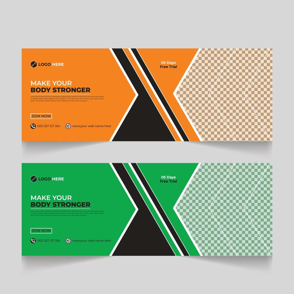fitness creative facebook cover and web banner gym banner abstract design vector