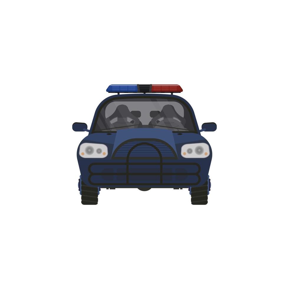 Empty police car illustration, high performance cop auto, urban police cruiser patrols, security emergency automobile icon with flashing lights, modern poster concept, sticker isolated on white vector