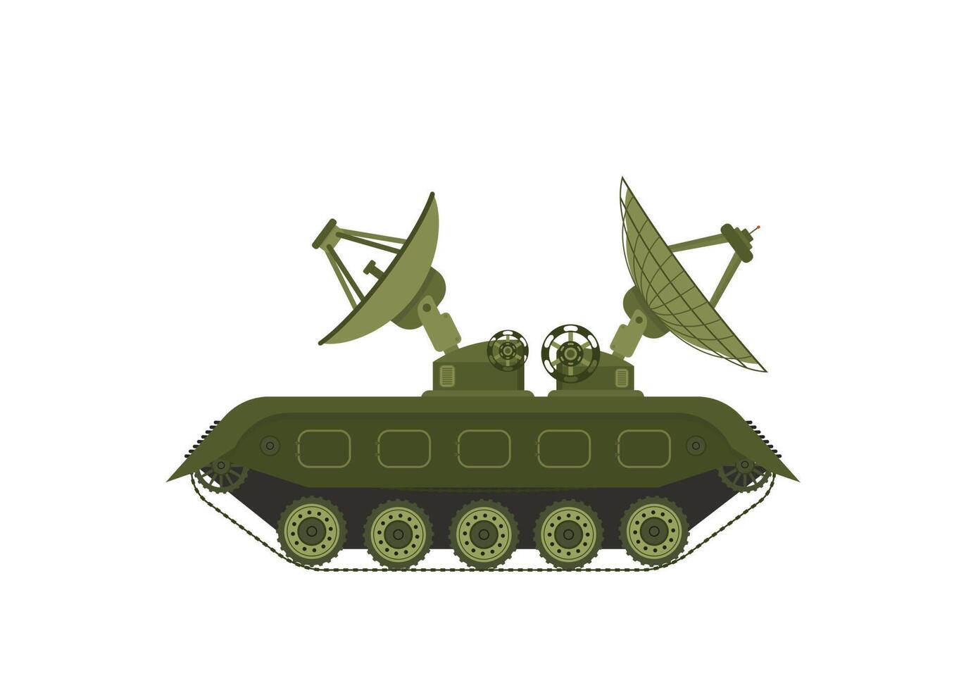 Military truck. Army transport with antenna. Modern appliances in