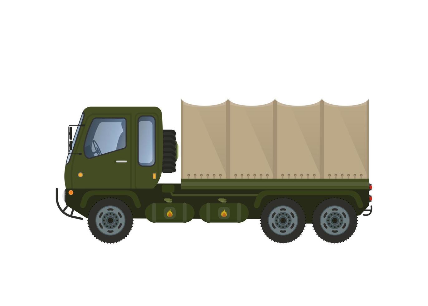 Military truck with a closed trailer. Vector illustration on a white background.