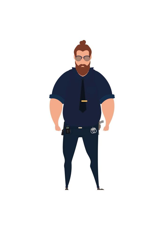 Police officer in uniform standing in front view. Profession people concept. Job at police station. vector
