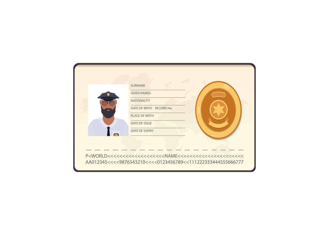 icono de vector de documento de identificación de policía plano aislado.