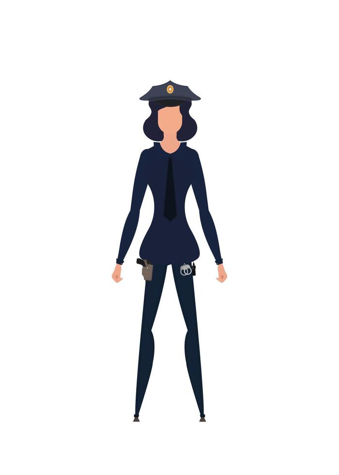Pretty girl police officer in uniform. Illustration. Isolated over white background. vector