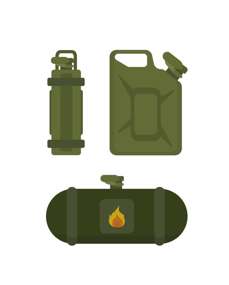 Green canister of gasoline for fuel. Vector illustration in trendy flat style isolated on white background.