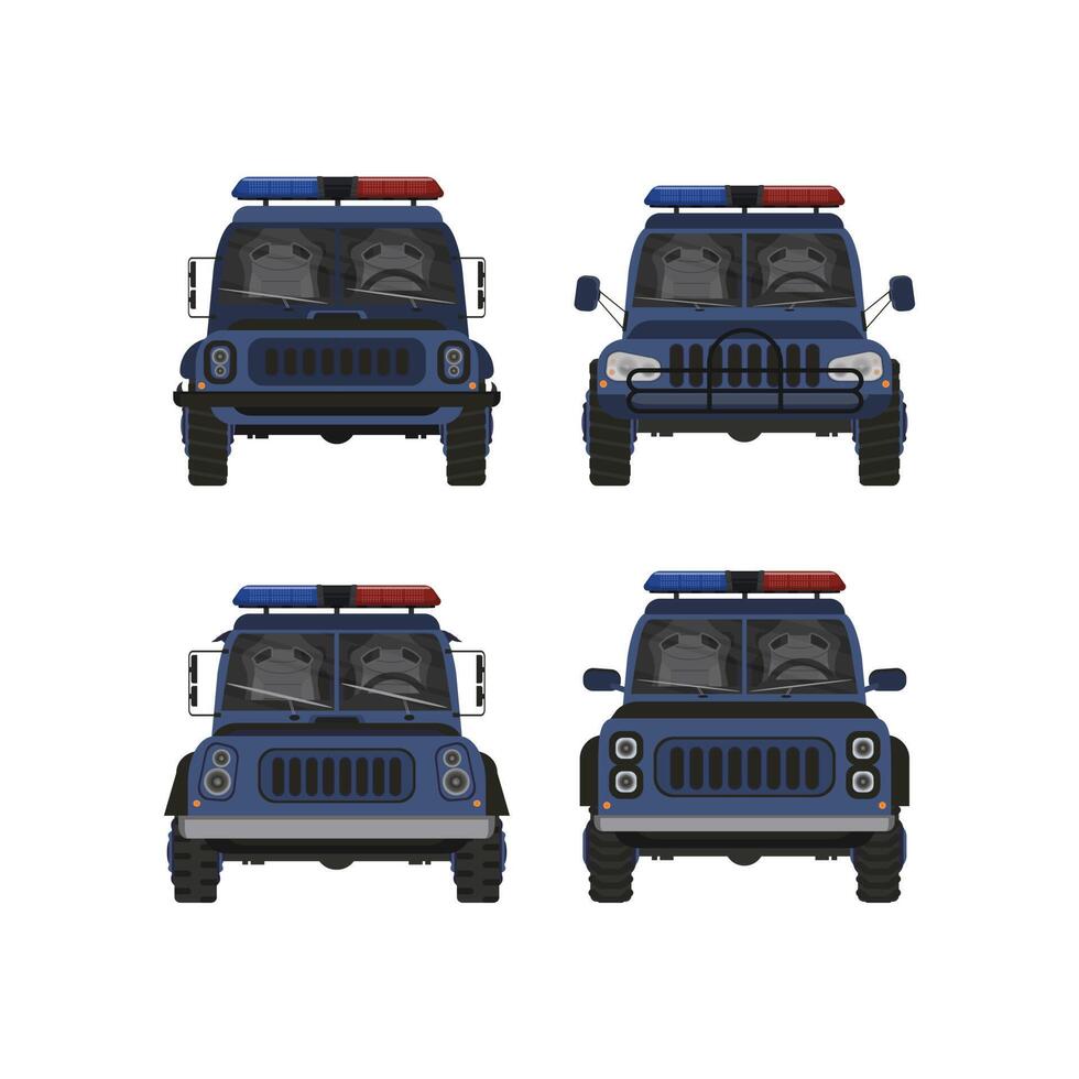 Set Empty police car vector illustration, high performance cop auto. Vector illustration