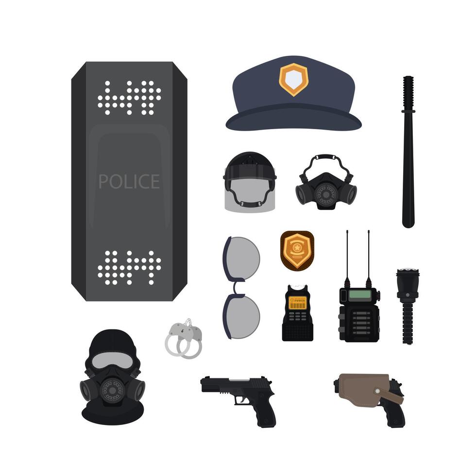 Police, Department cartoon icons in set collection for design.Detective and accessories bitmap symbol stock web illustration. vector