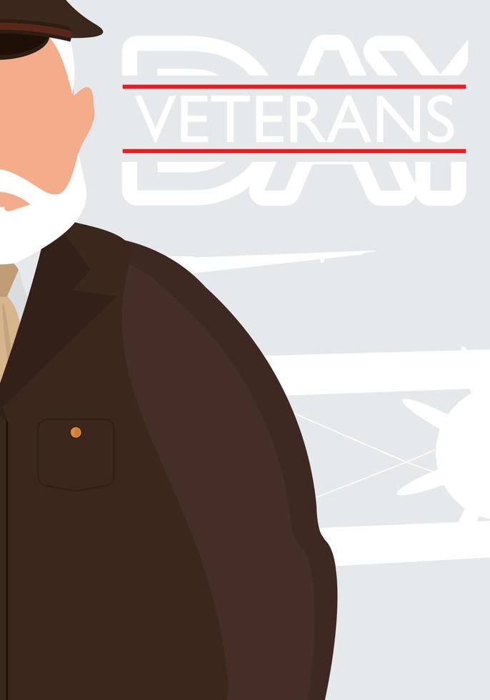 postal del día de los veteranos. veterano con uniforme militar marrón. ilustración vectorial vector