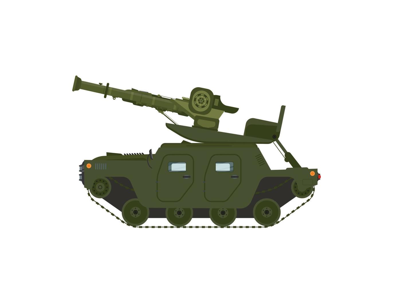 Self-propelled anti-tank missile system. Research, inspection, optical review, missiles, air attack. Equipment for the war. Vector illustration