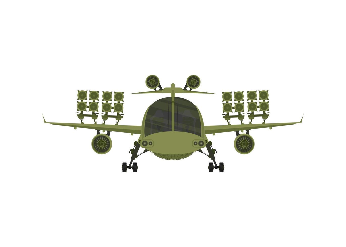 Fighter, military aircraft with missiles on board. Illustration isolated on white background. Vector illustration