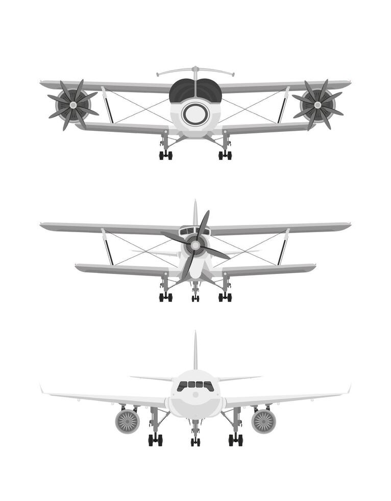 Aircraft set isolated on white background, front view. vector