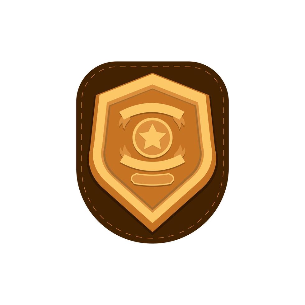Sheriff badge, golden shield with star icon flat isolated. vector