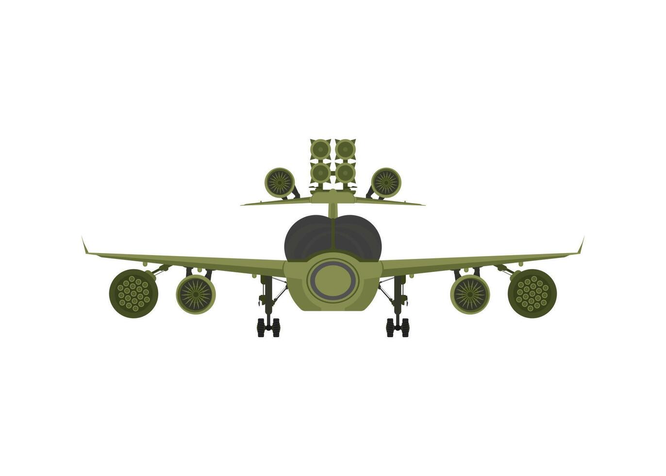 Military plane front view. Green fighter with rocket launchers. vector