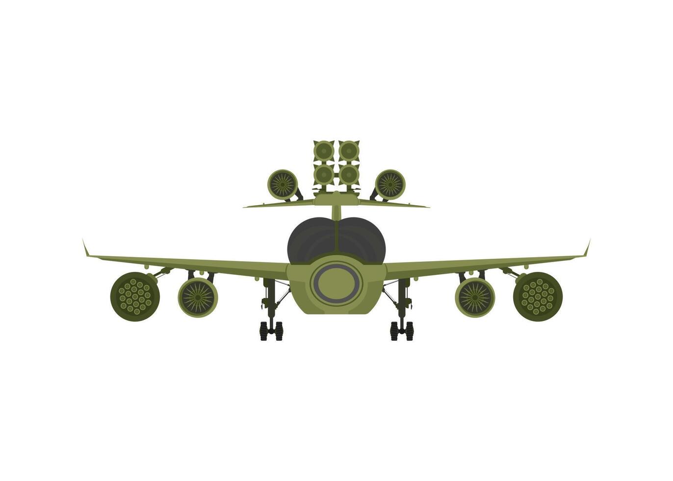 Military plane front view. Green fighter with rocket launchers. vector