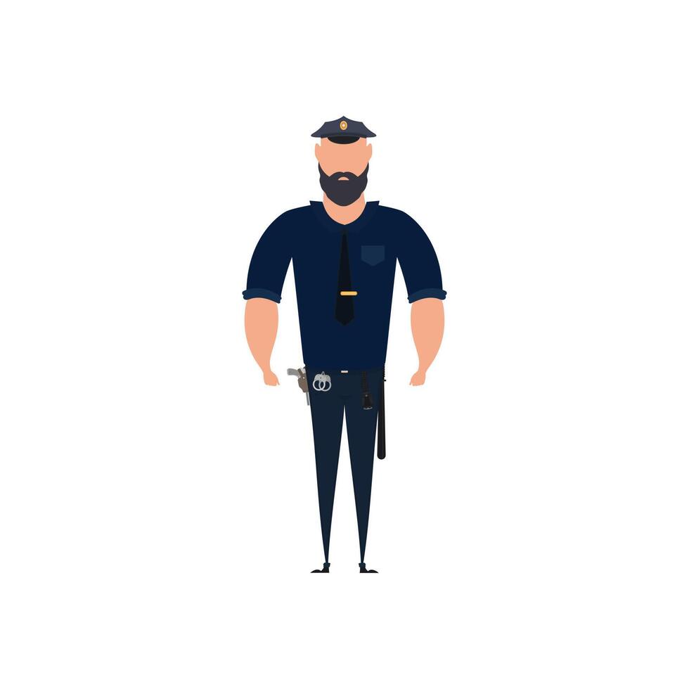 Police officer . Policeman profession, cop guard character or security man flat icon isolated on white background. Patrolman in uniform illustration vector