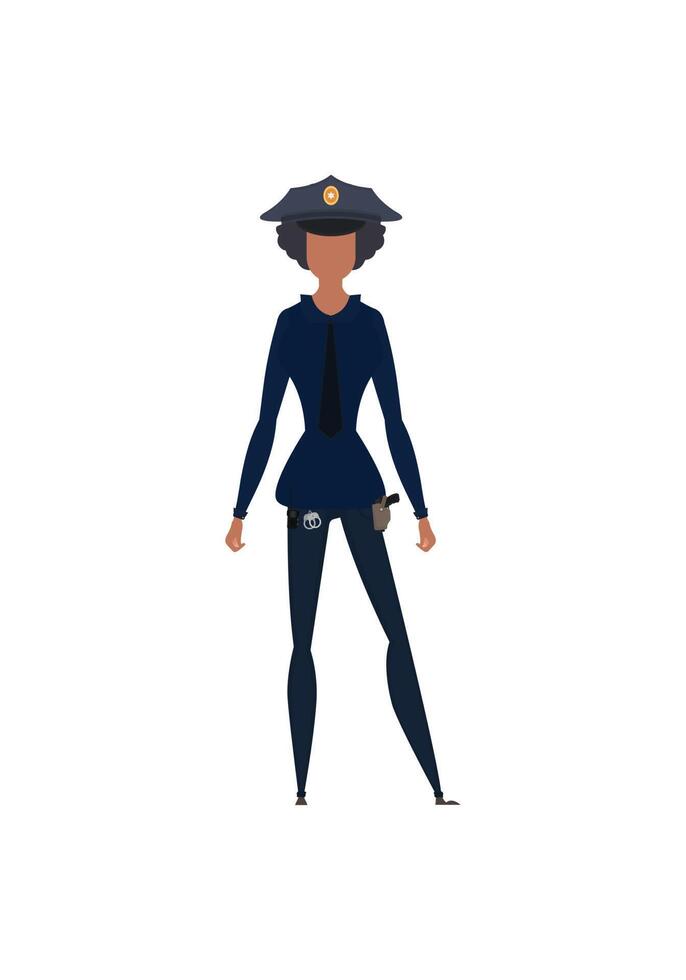 Pretty girl police officer in uniform. illustration. Isolated over white background. vector