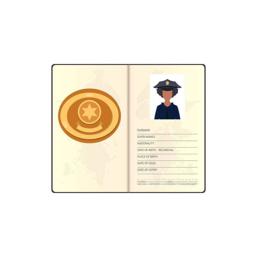 Female ID police documents illustration flat icon isolated. vector