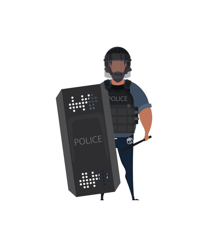 Special Law Enforcement Unit, man of Specialized Tactical Team, dressed in Army Combat Uniform and holding automatic firearm. Cartoon style. vector