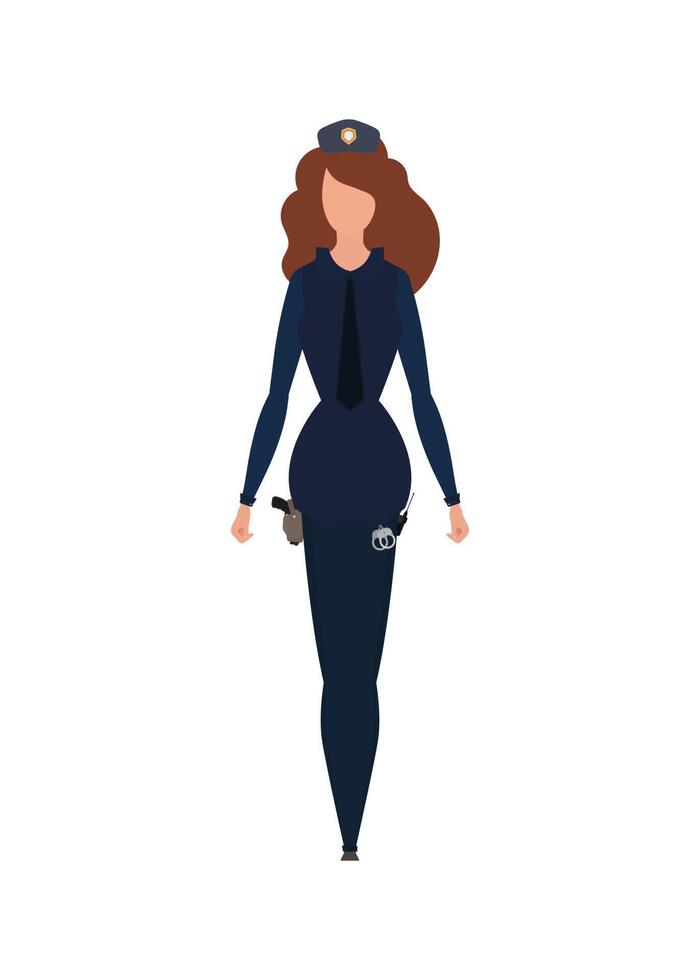 Lady police officer in blue uniform. Isolated. illustration vector
