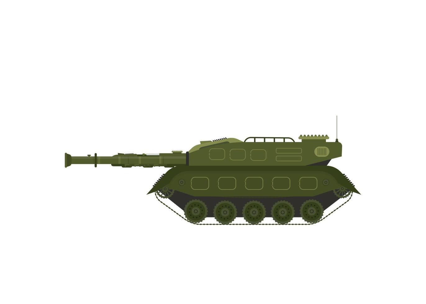 Green Military Tank, Heavy Special Machinery, Armored Fighting Vehicle, War Transport Flat Vector Illustration