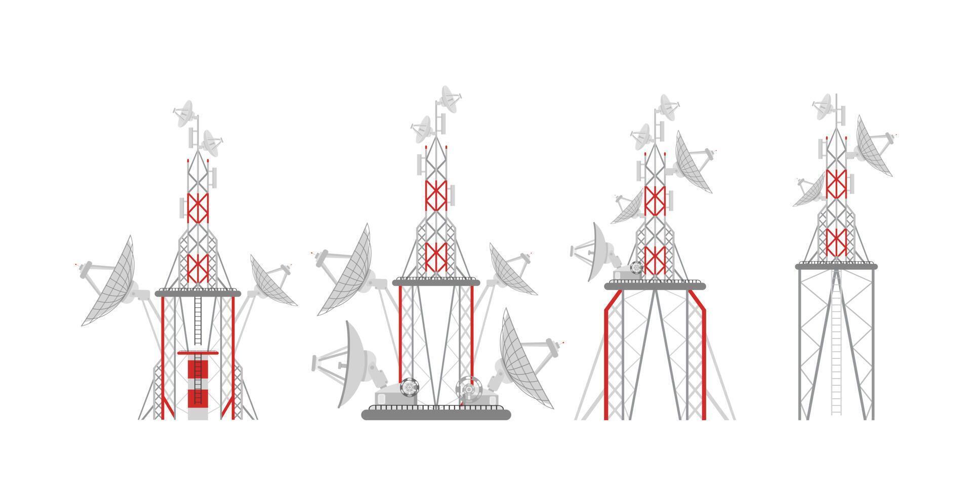 ilustración con un conjunto de siluetas de antena aisladas sobre fondo blanco vector