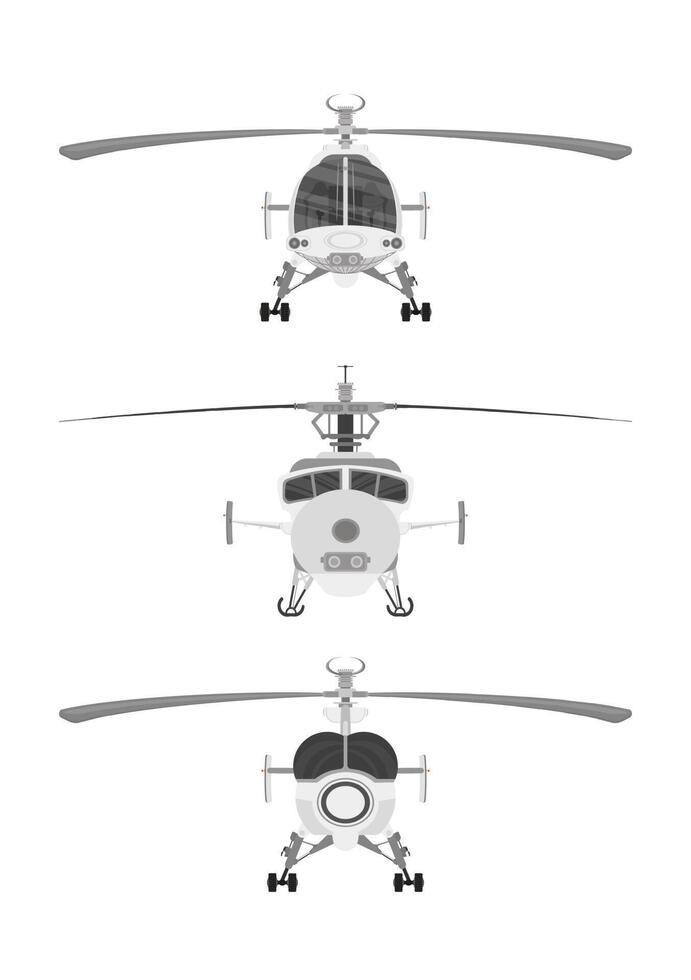 fije la vista delantera de los helicópteros aislada en el fondo blanco. vector