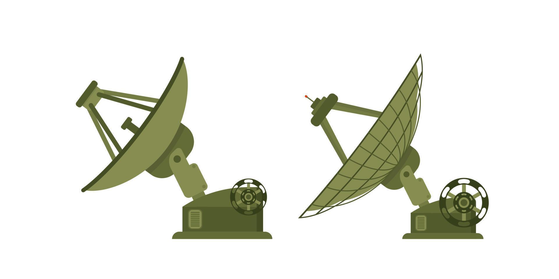 icono de antena de satélite sobre fondo blanco. ilustración de estilo plano de radiotelescopio. vector