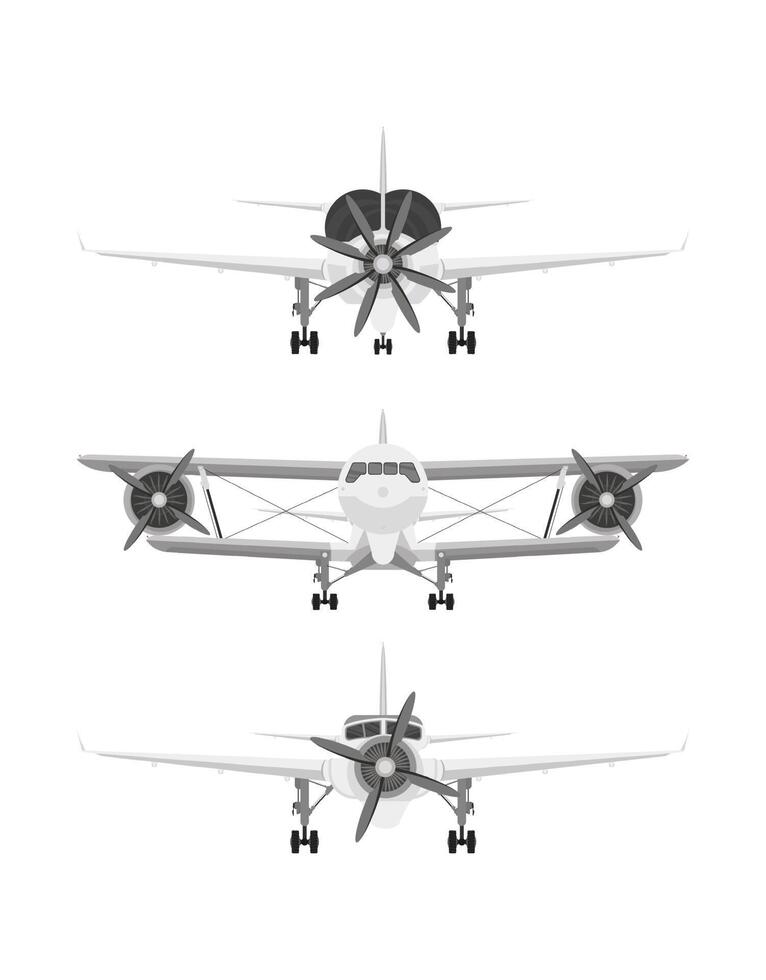 Aircraft set isolated on white background, front view. vector