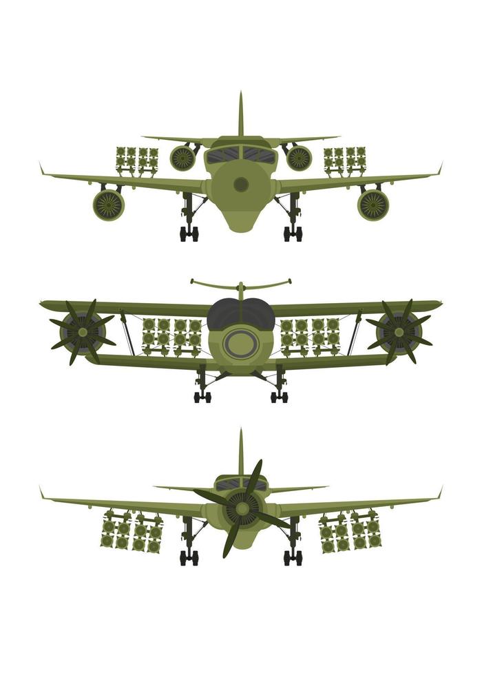 Set Fighter, military aircraft with missiles on board. Illustration isolated on white background. vector