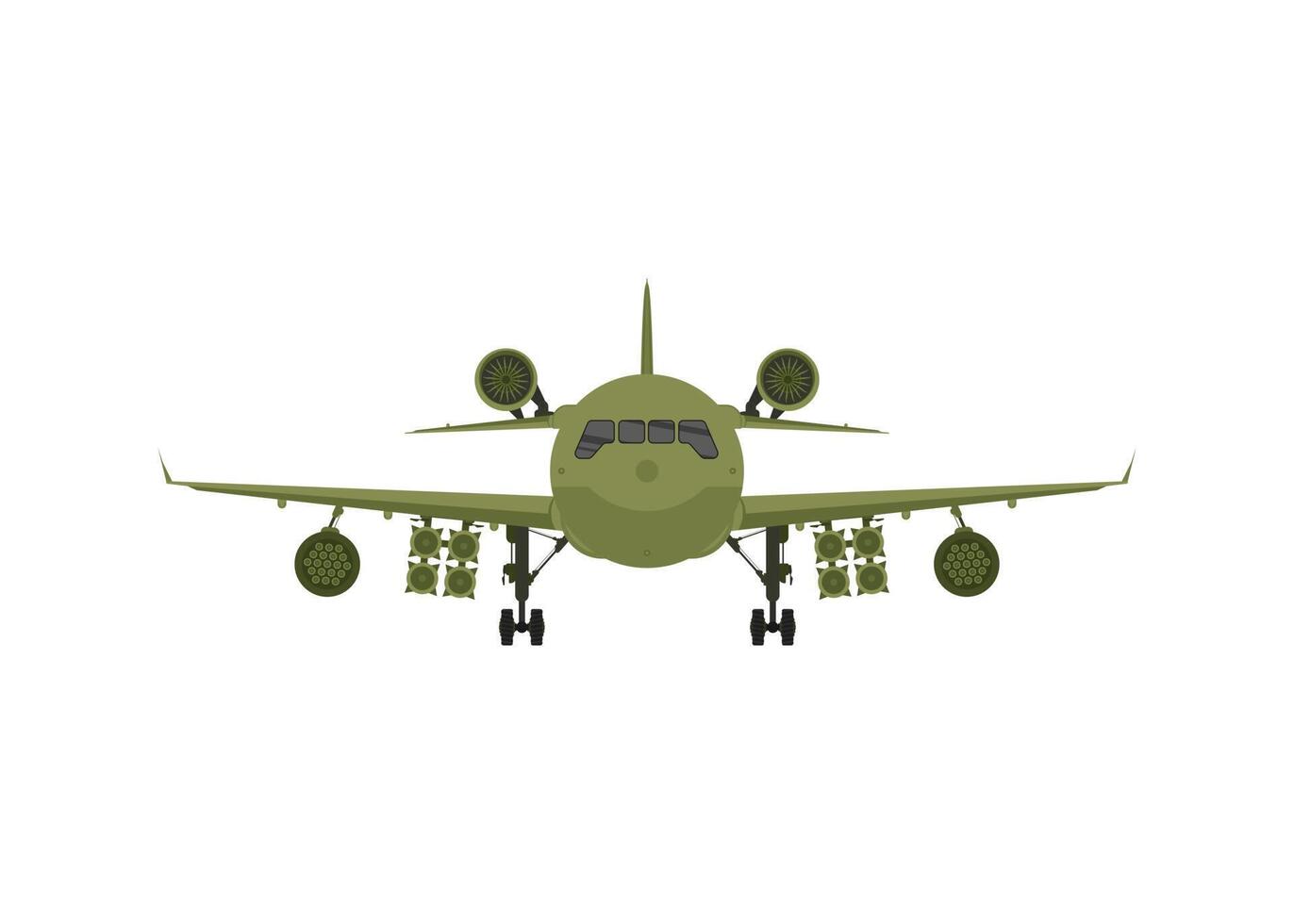 Military plane front view. Green fighter with rocket launchers. vector