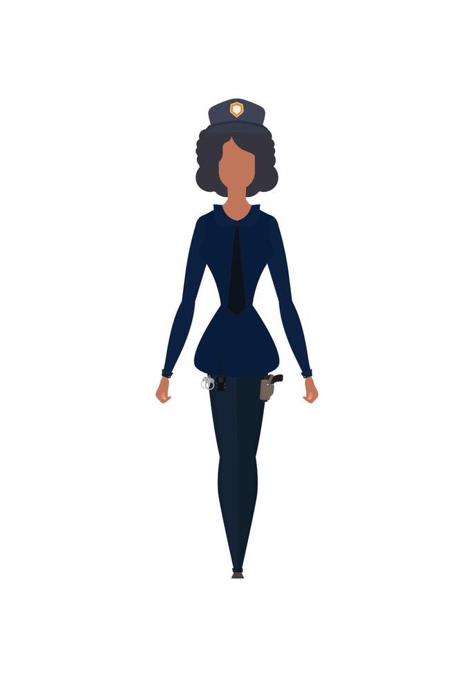 Pretty girl police officer in uniform. illustration. Isolated over white background. vector