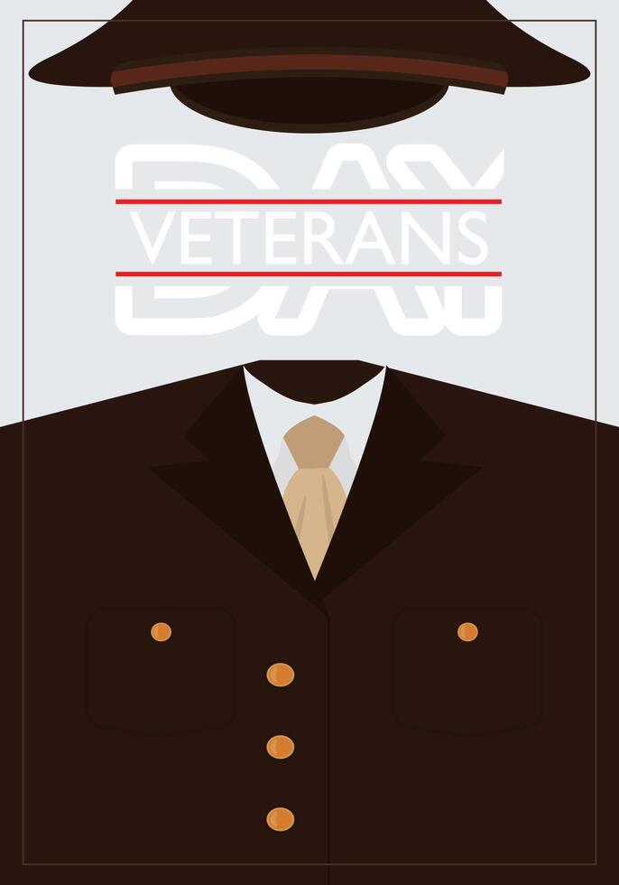 postal del día de los veteranos. uniforme de veterano. ilustración vectorial vector