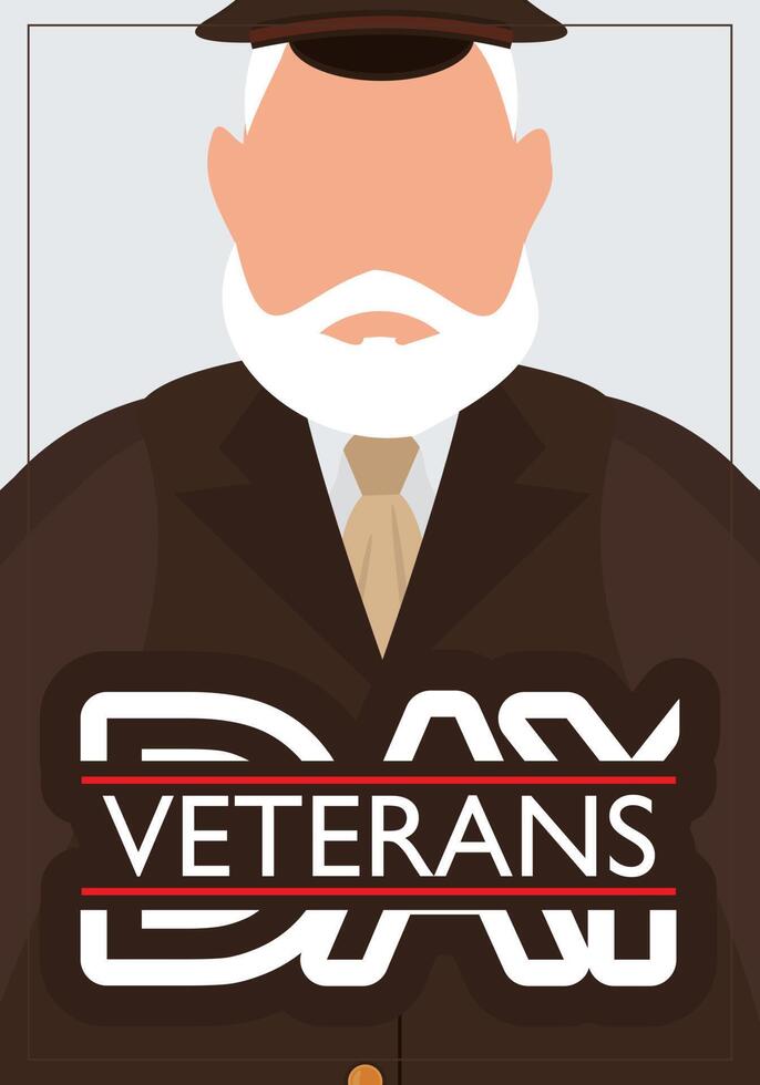 Veterans Day Postcard. Veteran in brown military uniform. illustration. vector