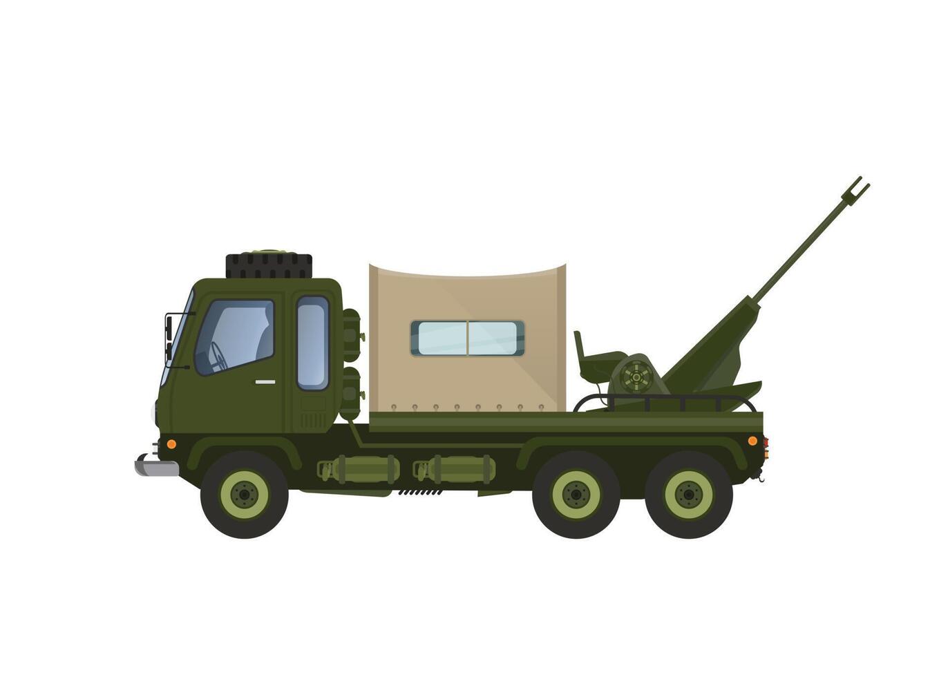 ilustración vectorial del coche lanzador de misiles militares. marcado con un patrón de rayas militares verdes. se ve en perspectiva. con un fondo blanco, aislado. vector