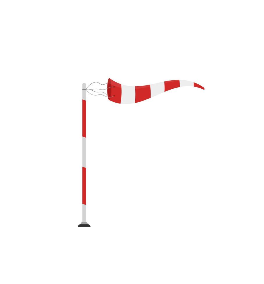 Cone meteorology windsock wind vane isolated on white background. Red and white striped wind gauge indicator. vector