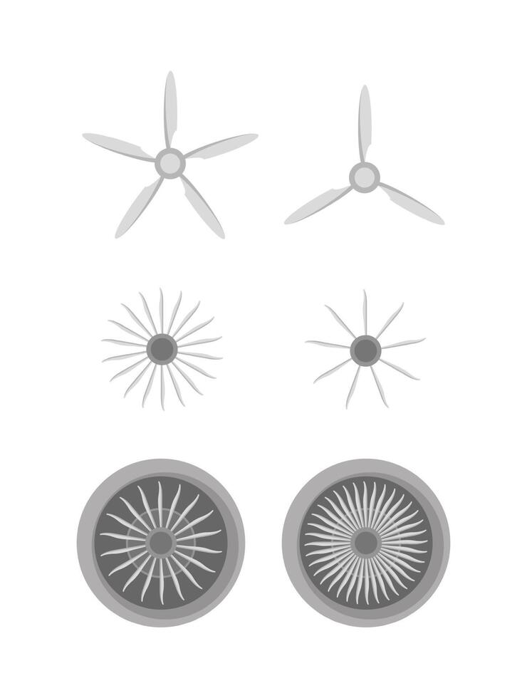 Conjunto de hélice de pala de avión aislado sobre fondo blanco. iconos de hélice de avión vintage con radial vector