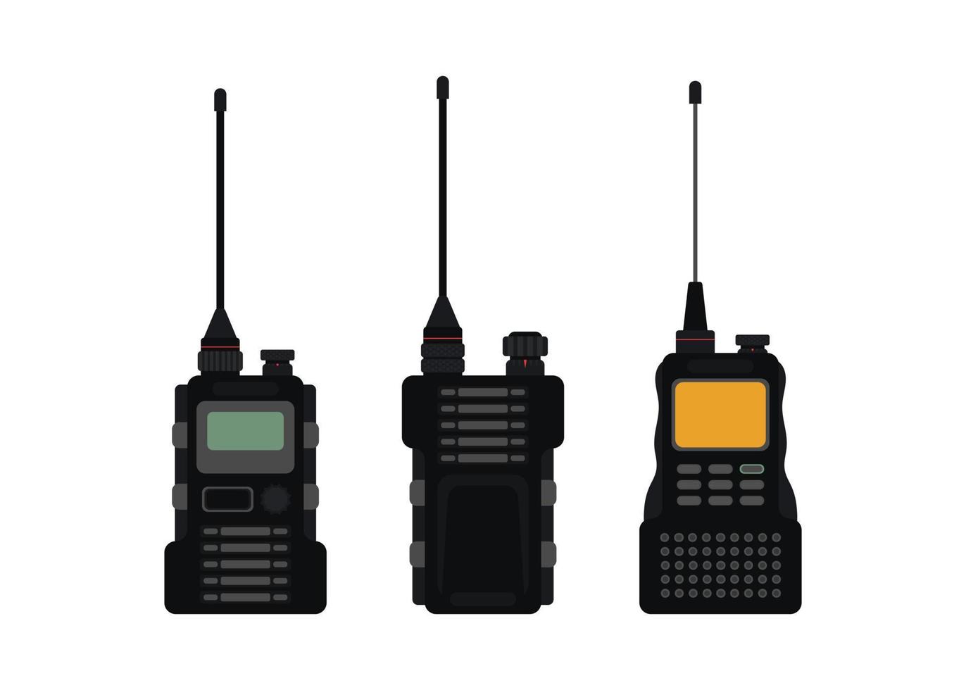 configurar el transceptor de radio. dispositivo portátil de rectángulo negro con pantalla amarilla y antena. vector